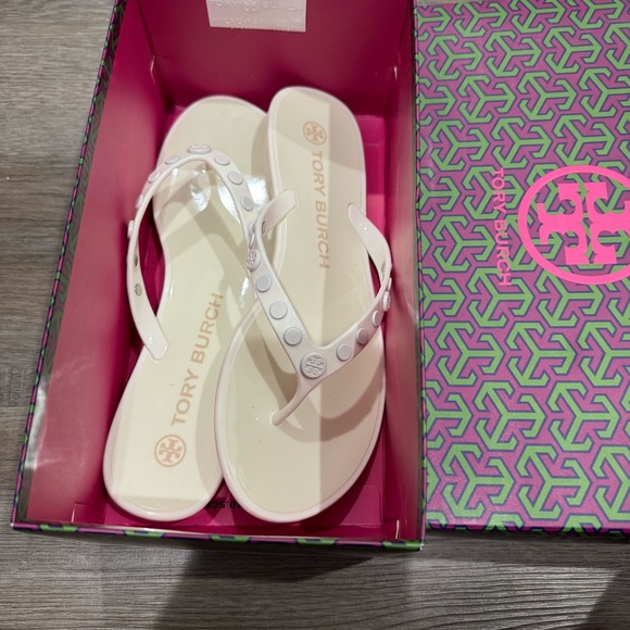 Tory Burch Studded Logo Jelly New Ivory Thong Flip Flop Sandals - Picture 7 of 8